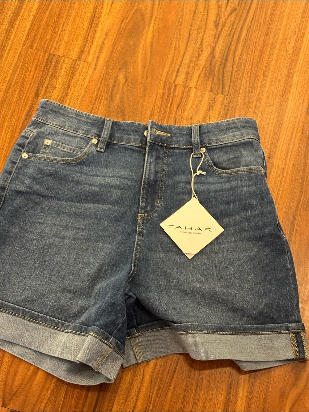 Tahari Mid-Blue Rolled Cuff Denim Shorts